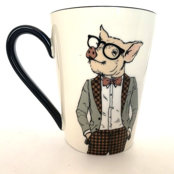 Hipster Pig Coffee Tea Mug Glasses Bow Tie Signature Housewares Inc Stoneware - Picture 2 of 7